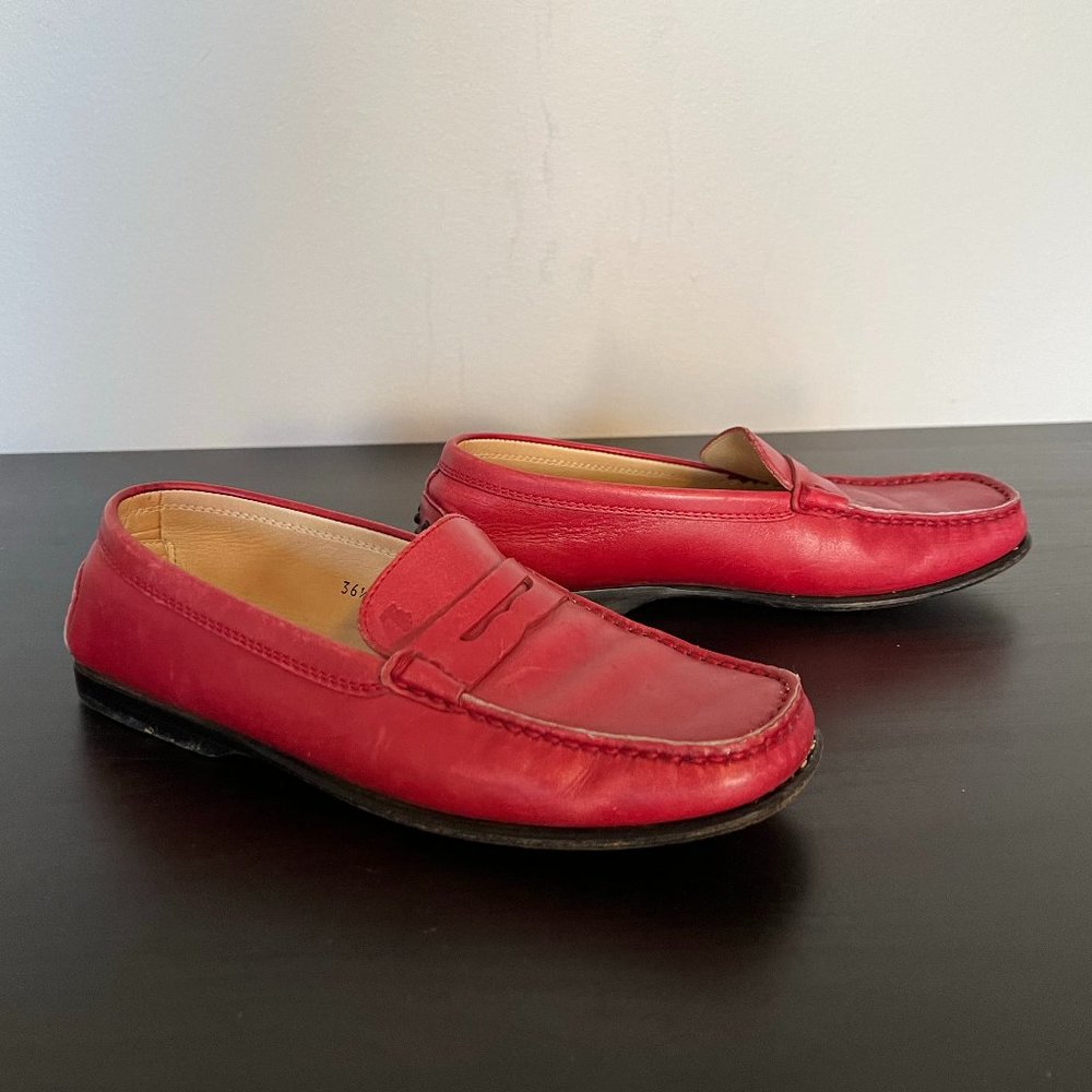 Tod's Red Leather Loafers - Size 36.5